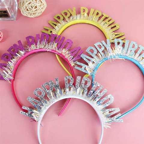 Happy Birthday Headband Glitter Letter Laser Tassels Party Favors Hair Decoration Accessory