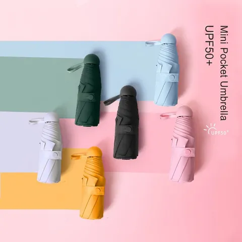 Mini Faltbarer Regenschirm Vinyl Beschichtung UV Schutz Tragbarer Taschensonnenschirm Für Sonne Regen Mit Kapselhülle Manueller Öffnung