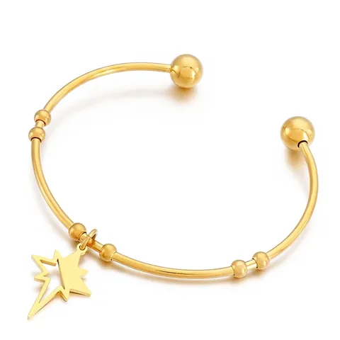Bracciale Rigido Aperto In Acciaio Inossidabile Con Ciondolo A Stella A Otto Punte Svuotata Gioielli Minimalisti Di Tendenza Per Donna