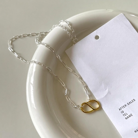 Collana Con Ciondolo In Argento Sterling 925 Doppio Anello Intrecciato Bicolore Gioielli Moderni Minimalisti Per Donna
