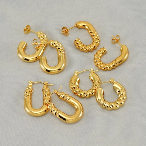 Gedraaide Touw Hoop Oorbellen 18K Verguld Roestvrij Staal Croissant Geometrische C-Vorm Retro Mode Sieraden Vrouwen