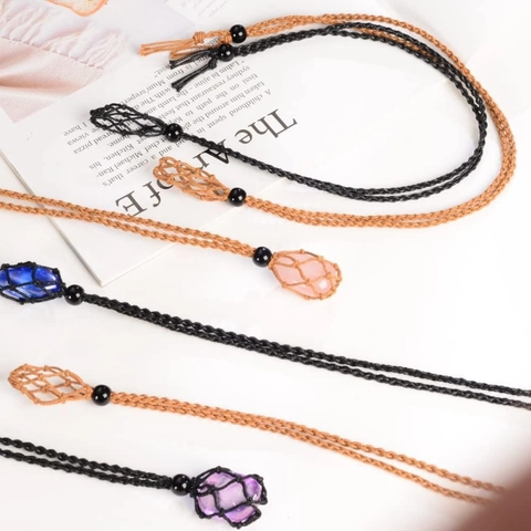 Collar Y Pulsera Soporte Para Cristales Tejido A Mano Cordón Ajustable Bolsa De Red Trenzada Para Piedras Brutas Joyas