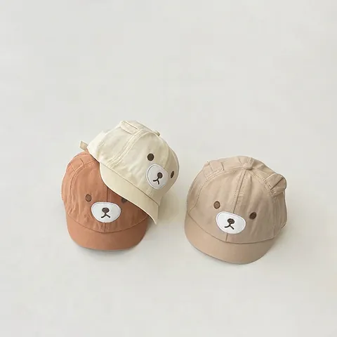 Cappello Da Baseball In Cotone Per Neonati Con Orecchie Di Orso 3D Berretto Sole Cartone Animato Traspirante Regolabile