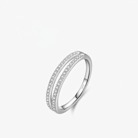 Double Layer Ring 925 Sterling Silver Cubic Zirconia Pave Geometric Minimalist Light Luxury Jewelry For Women