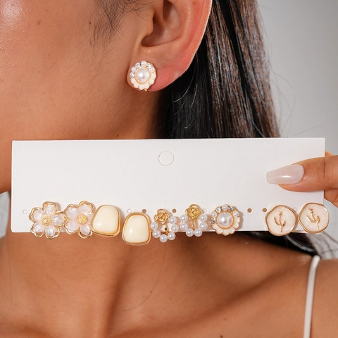Clip Per Orecchie A Fiore Geometrico In Lega Imitazione Perla Artificial Acrilico Strass Gioielli Retrò Eleganti Per Donne