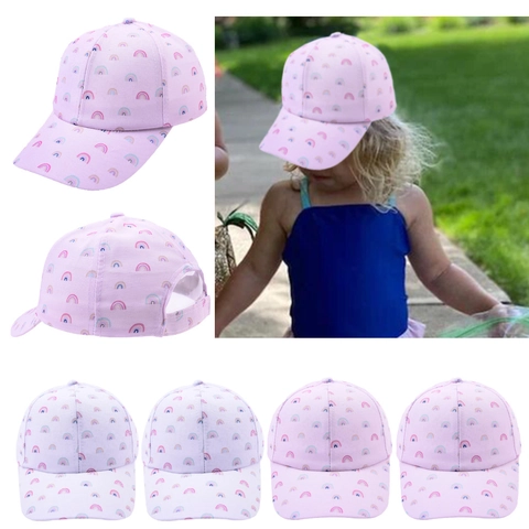 Rainbow Print Kids Baseball Cap Cotton Adjustable Outdoor Sun Protection Hat For Boys And Girls
