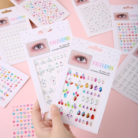 Face Gems 3D Nail Art Stickers Acrylic Rhinestone Self Adhesive Body Jewels Festival Makeup Decoration For Women Girls