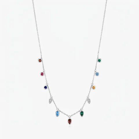 Collar De Plata De Ley 925 Con Circonitas De Colores Redondas Y En Forma De Lágrima Joyería Elegante Para Mujer
