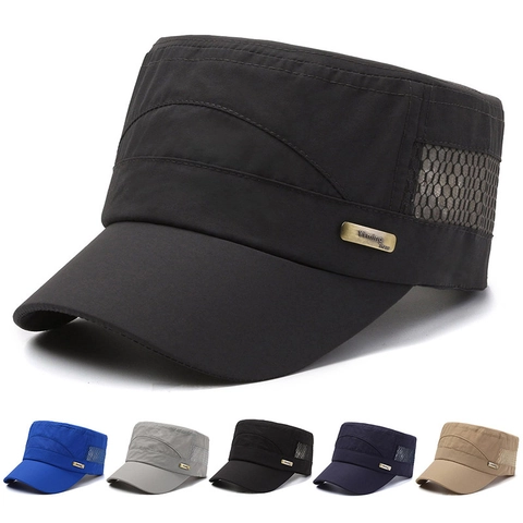 Heren Zomer Ademend Gaas Platte Pet Outdoor Zonwering Cadet Cap Militaire Hoed Verstelbaar Casual Mode Zonnehoed