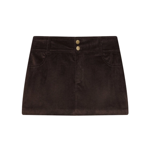 Minifalda De Pana Para Mujer Talle Alto Doble Botón Metálico Bolsillo Color Café Streetwear