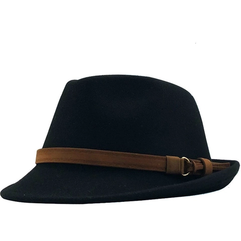 Vintage Fedora Hat Wool Felt Jazz Trilby With Decorative Belt Metal Buckle Retro Fashion Unisex Solid Color