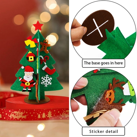 Sapin de Noël en Feutre DIY Ornement de Bureau Mini Kit de Sapin de Noël 3D Non Tissé Avec Base en Bois Pour Décoration
