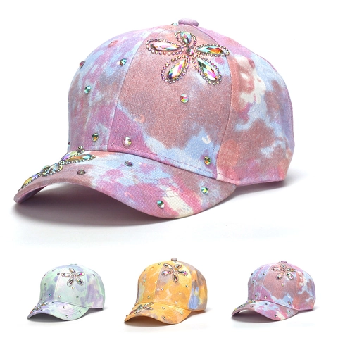 Kinder Strass Blume Baseballkappe Mode Batiken Verstellbar Baumwollmischung Sonnenhut Für 4-10 Jahre Jungen Mädchen