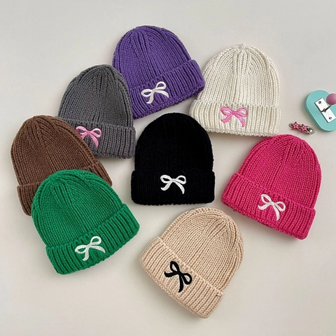 Kinder Strickmütze Mit Bestickter Schleife Warme Winter Dicke Weiche Thermokappe Für Kleinkinder Jungen Mädchen