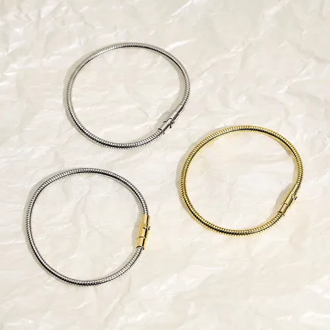 Bracciale A Catena In Osso Di Serpente In Acciaio Inossidabile Braccialetto Flessibile Minimalista Gioielli Di Moda Lucidati