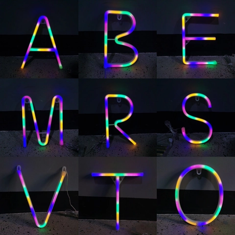 Regenbogen LED Neon Buchstaben Lichter Alphabet Zahlen Farbverlauf Schild Batterie USB Betrieben Wanddeko Für Hochzeit Party Antrag Haus Weihnachten