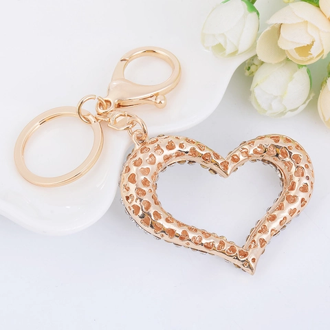 Lussuoso Portachiavi a Forma di Cuore Svuotato con Strass per Donna Portachiavi in Lega di Metallo con Strass Ciondolo per Borsa Regalo
