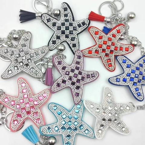 Portachiavi A Stella Marina Con Strass Scintillanti E Nappa Campanello In Metallo Ciondolo Per Borsa Moda Donna
