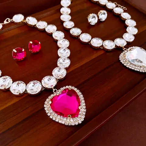 Luxe Hart Kristallen Ketting En Oorbellen Legering Strass Sleutelbeen Ketting Feest Elegant Vrouwen