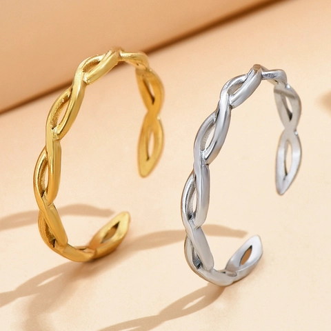 Minimalistische Geflochtene Gedrehte Edelstahl Offene Ring Für Frauen Verstellbare Geometrische Vergoldete Schmuck