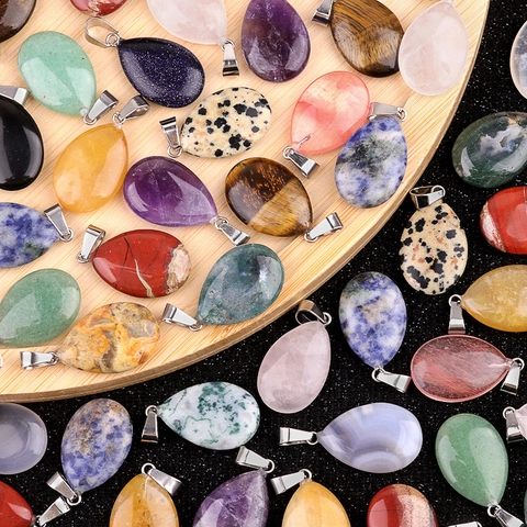 Colgante De Piedra Natural Ágata Cristal En Forma De Gota Amuleto Pulido Con Fianza De Metal Para Joyería DIY