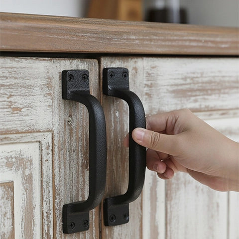 Matte Black Cast Iron Door Handle Retro Industrial Style D-Shaped Barn Wood Gate Pull Heavy Duty Rustic Decor