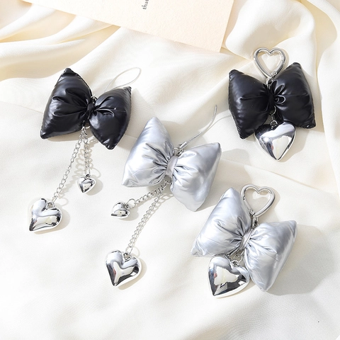 Porte-clés Nœud en Cuir Artificiel Rembourré Style Ins Avec Fermoir Cœur Étoile Pendentif de Sac à Main en PU pour Femmes