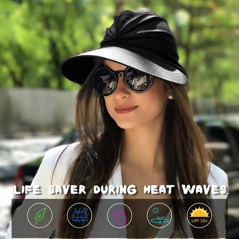 Women Empty Top Sun Visor Hat Pleated Knitted Nylon Foldable Wide Brim UV Protection Outdoor Sports Beach Travel