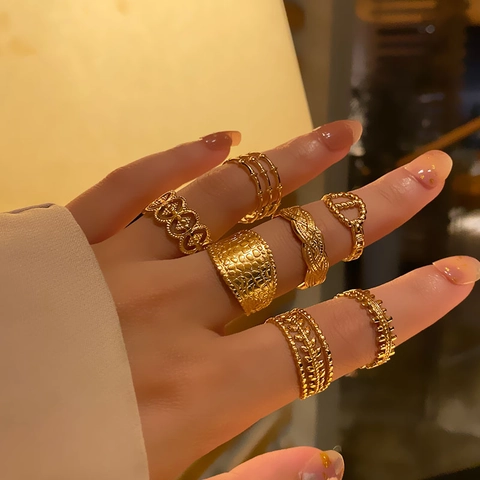 Vintage Adjustable Open Rings Titanium Steel 18K Gold Plated Geometric Minimalist Ins Style Finger Jewelry For Women
