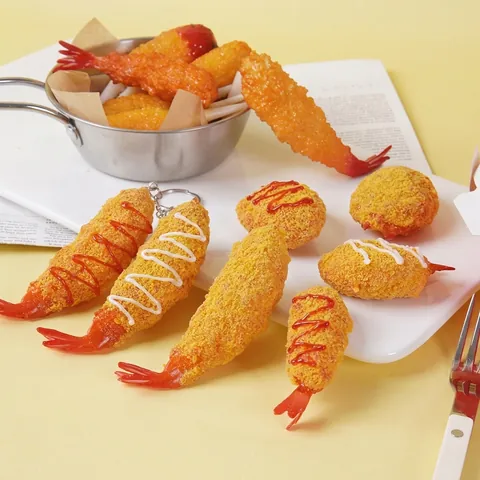 Simulation Tempura Fried Shrimp Crab Claw Model Keychain Japanese Style PVC Realistic Food Bag Pendant Photography Prop