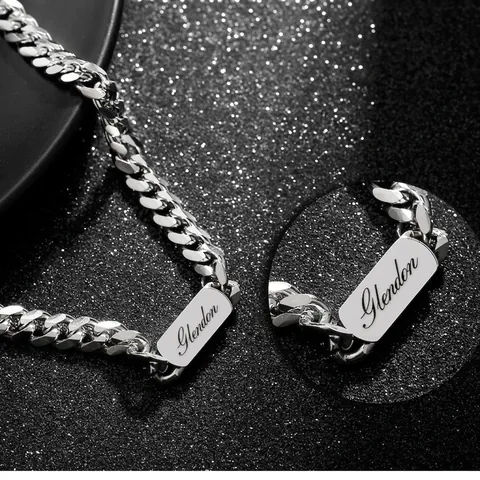 Collar Minimalista De Acero Inoxidable Para Hombres Mujeres Cadena De Eslabones Cubanos Con Placa De Identidad Rectangular