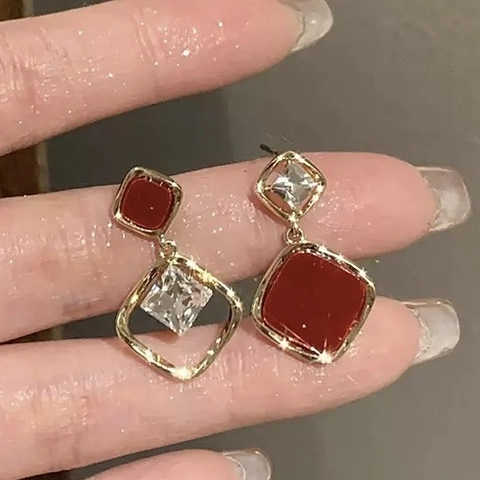 Pendientes De Botón Geométricos Asimétricos Con Pasador De Plata Cobre Circón Esmalte Retro Joyas Para Mujeres