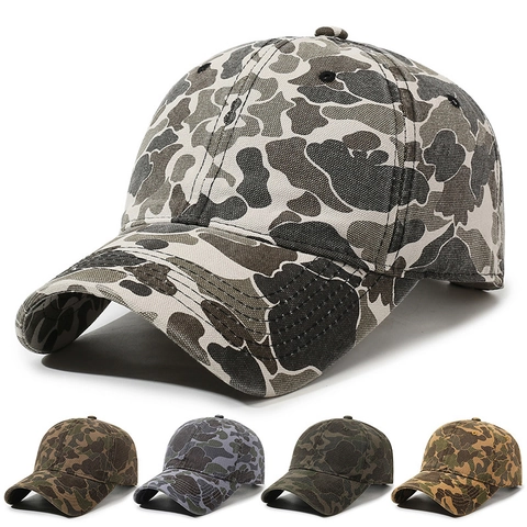 Gorra De Béisbol De Camuflaje Algodón Lavado Vintage Desgastado Sombrero De Sol Exterior Hombres Mujeres Táctico Senderismo Ajustable
