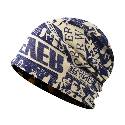 Vintage Slouchy Beanie Hat Cotton Knit Retro Newspaper Letter Print Breathable Pullover Cap For Unisex Men Women