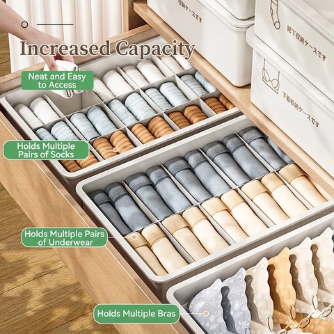 Underwear Storage Box Divided Closet Organizer Plastic Stackable With Lid For Socks Panties Bras Drawer Organization