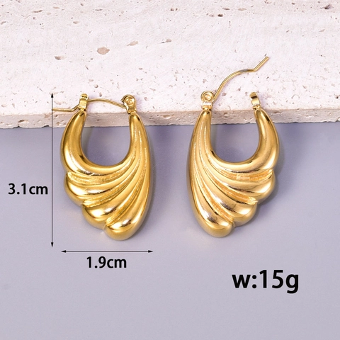 Stainless Steel Wave Drop Earrings 18K Gold Plated Statement Shell Texture Personalized Earrings For Women Jewelry