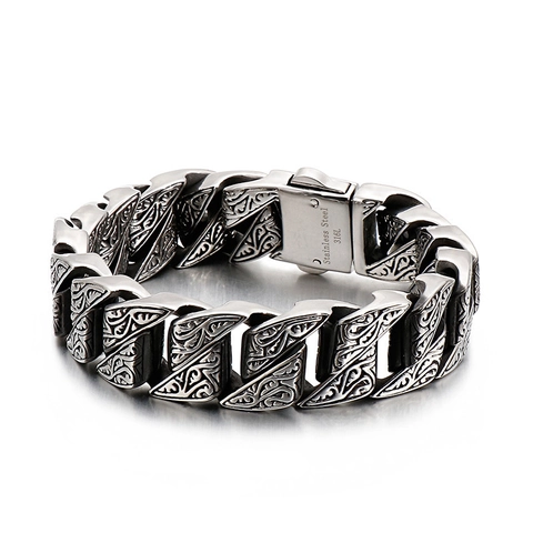 Pulsera De Cadena Barbada Retro Para Hombre Acero Inoxidable 316L Patrón Grabado Vintage Joyería Punk Gótica