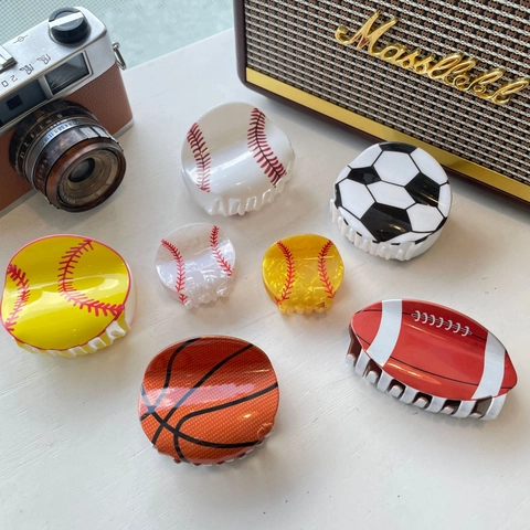 Sports Ball Hair Claw Clips Acrylic Acetate Creative Basketball Soccer Tennis Football Billiard Pattern Fashion Accessories For Women