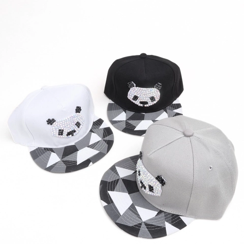 Cappello Snapback Acrilico Strass Panda Hip Hop Baseball Motivo Geometrico Tesa Piatta Regolabile Moda Streetwear
