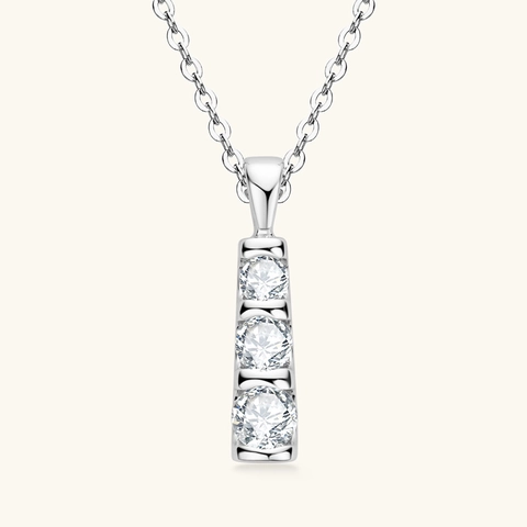Luxury 925 Sterling Silver Moissanite Necklace For Women Triple Stone Vertical Pendant Fine Jewelry Wedding Party Gift
