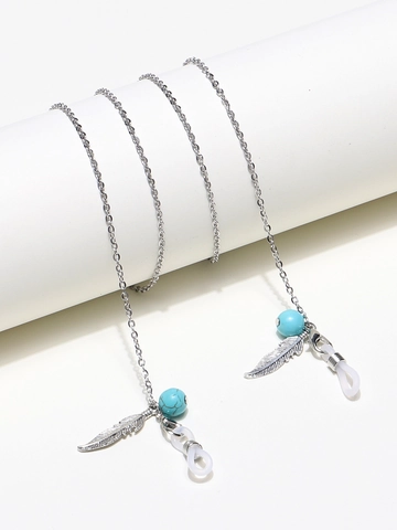 Bohemian Stainless Steel Glasses Chain With Turquoise Beads And Feather Pendant Non Slip Eyeglass Strap Anti Lost