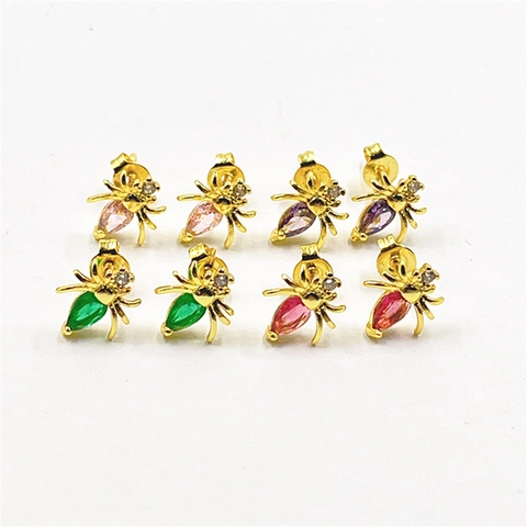 Vintage Copper Zirconia Spider Stud Earrings For Women Gold Plated Animal Beetle Insect Shape Unique Fashion Jewelry Gift