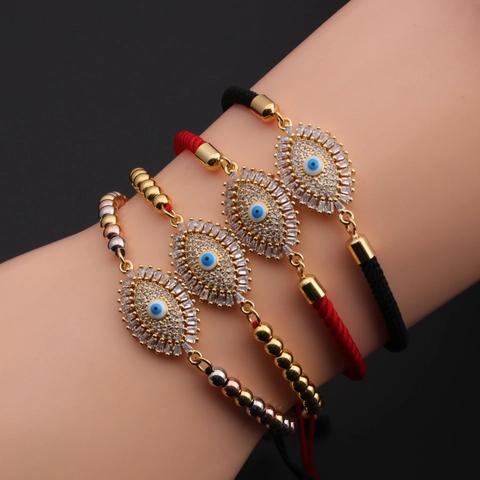 Evil Eye Armband Kupfer Zirkon Verstellbar Geflochtenes Seil Handgefertigt Ethno Böhmischer Schmuck Für Damen Glücksbringer