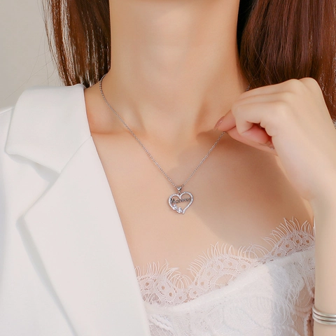 Mama Dreamy Heart Pendant Necklace Copper Platinum Plated Hollow Cubic Zirconia Jewelry Gift For Women Elegant