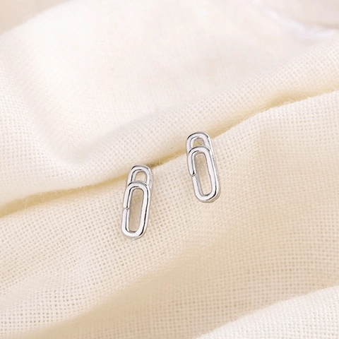 Minimalist Paperclip Stud Earrings Geometric Copper Metal High Polished Daily Jewelry For Women
