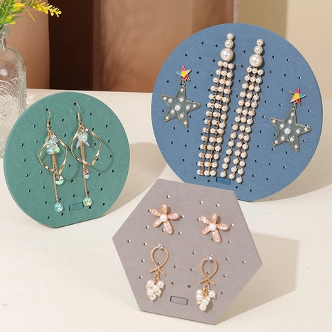 Jewelry Display Stand Wood Base Earring Organizer Board Necklace Holder Multi Hole Hexagon Round For Studs Desktop Rack
