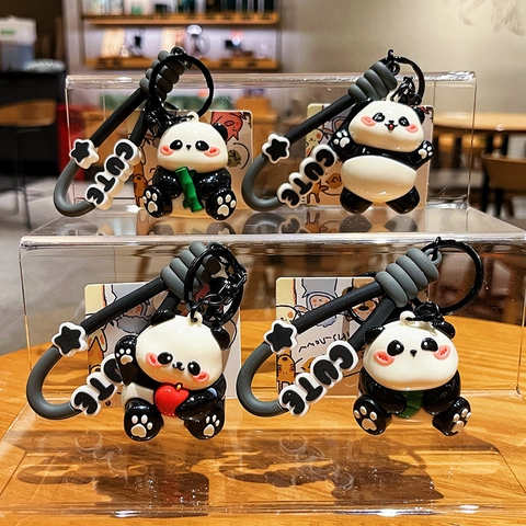 Grazioso Portachiavi Panda In PVC Anello Animale Con Cordino In Silicone E Gancio In Metallo Per Decorazione Borsa
