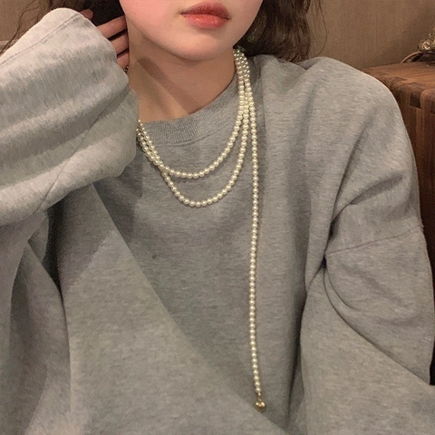 Vintage Französischer Stil Mehrlagige Künstliche Perlenkette Mit Goldenem Herzanhänger Aus Legierung Hip Hop Schlüsselbeinkette