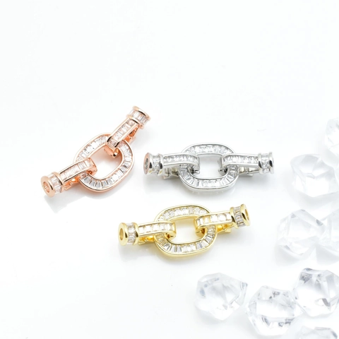 Chiusura Connettore per Collana in Rame Placcato Oro Con Zirconi Baguette per Collana di Künstliche Perle Accessori per Gioielli Fai da Te