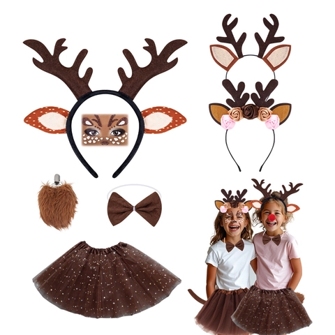 Cerchietto Con Corna Di Renna Di Natale E Papillon E Coda E Gonna Tutu Tessuto Feltro Cosplay Festa Per Bambini Ragazze
